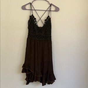 Free People Black Lace and Brown Asymmetrical Dress